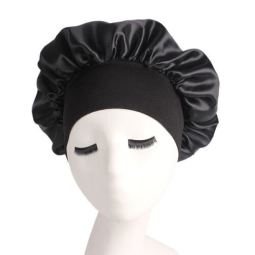 Satin Sleeping Cap Hair Protection One Size Black 1