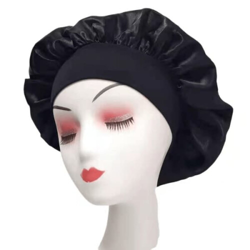 Satin Sleeping Cap Hair Protection One Size Black 2