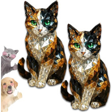 Sculpture animale en cristal faite main, figurine de chat ou de chien (2 pièces)