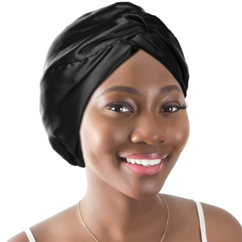 Black satin bonnet for women, adjustable, 1 piece 1