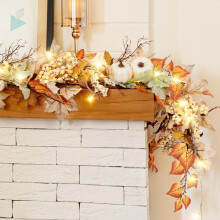 Lighted Fall Garland with Pumpkins 6FT Indoor Outdoor