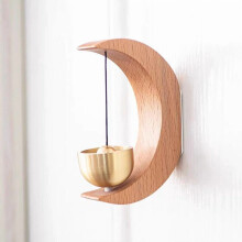 Moon-Shaped Wooden Magnetic Doorbell with Brass Bell