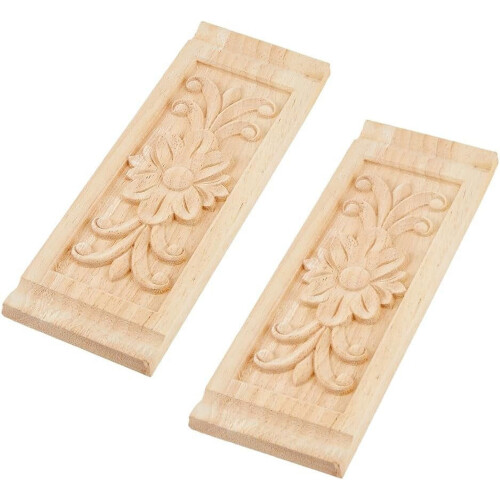 Wood Carved Rectangle Applique 22x8cm Unpainted 2pcs