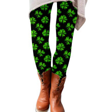 Women St. Patrick's Day Leggings Luck Fluorescent Clover Prints with Sleek Black Yoga Pants for Women Casual Workout Loungewear Wear Black L