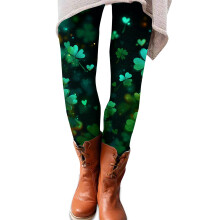 Women St. Patrick's Day Leggings Shamrock Yoga Pants Fluorescent and Clover Print Leggings for Women Casual Workout Loungewear Wear Dark Green L