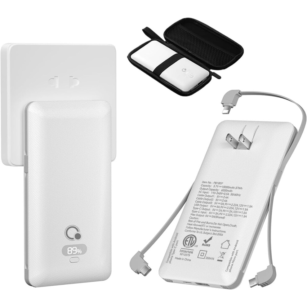 10000Mah Power Bank With Built-In Cables And Ac Plug 908436518055