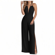 Women's Black Wide-Leg Sleeveless Jumpsuit XL