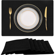 Set de 6 șervețele negre din bumbac și in, 33x48 cm
