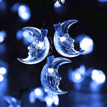 Guirnalda de luces solares con forma de luna, 6 metros, 30 LED, color blanco.