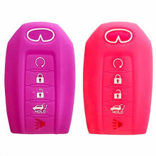 Silicone 5 Buttons Smart Key Skin Jacket Fob Cover Case Remote Keyless Entry Protector Suitable with Infiniti QX50 QX60 2020 Key (Purple and Pink)