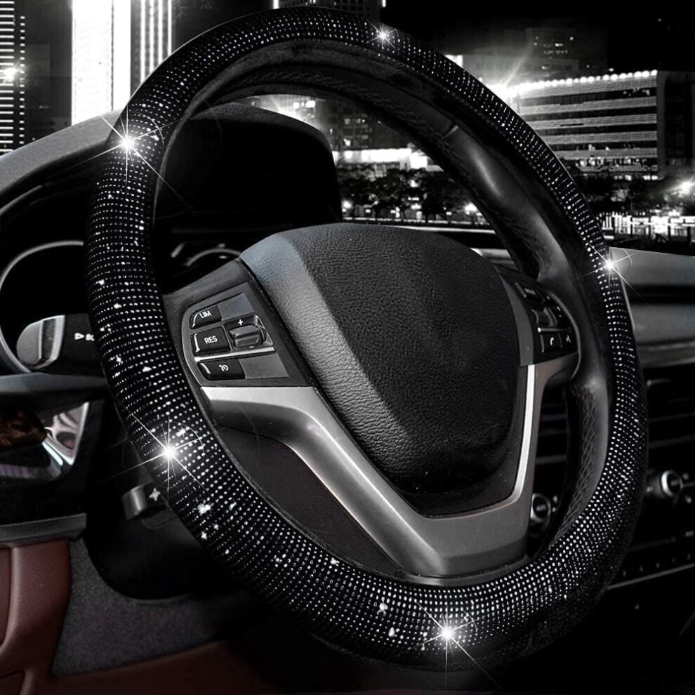 Ruseen Bling Steering Wheel Cover 14.5-15 Inch Black 962125953152