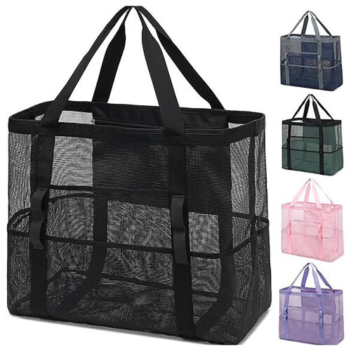 Mesh Storage Bag Transparent Durable Crossbody Zipper 1 Pack