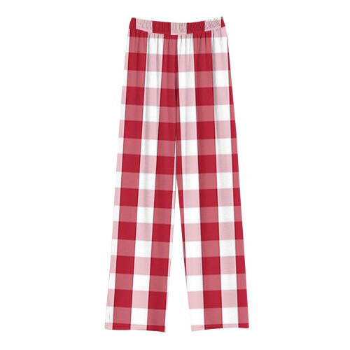 Children's Plaid Elastic Waist Straight Pants Red