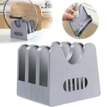 Organizador de tapas para sartenes y moldes de repostería, ajustable y que ahorra espacio.