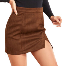 Women's Faux Suede A-Line Bodycon Skirt High Waist Zipper