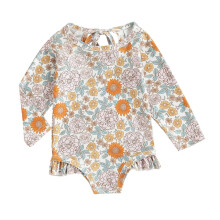 Girls' Flower-Print Long-Sleeve Swimsuit for 2-3 Years