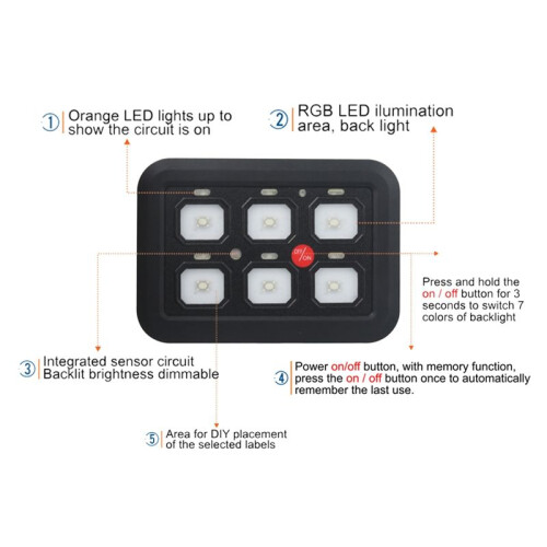 12V LED 6 Gang  PanelCircuit Control Relay System Box Slim Touch Control Panel for Boat UTV Caravan 2
