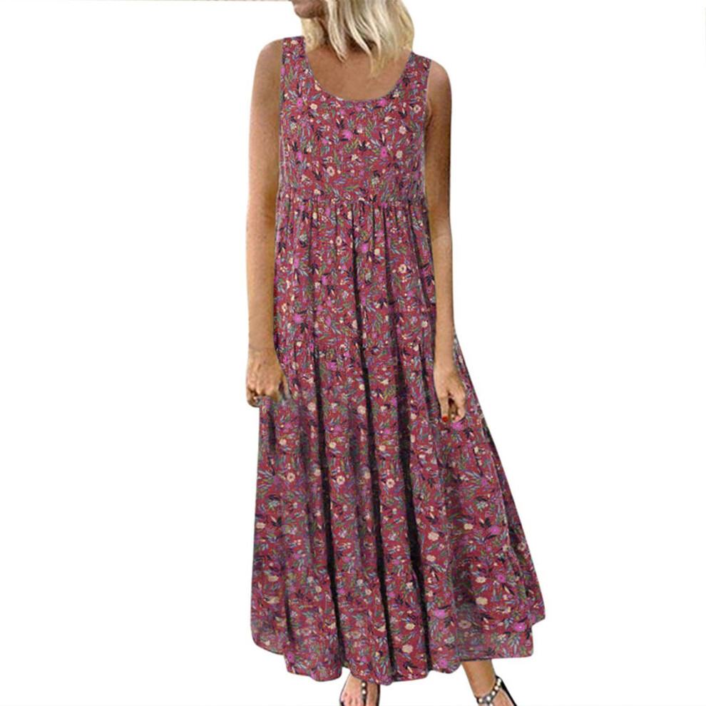 Women's Boho Floral Maxi Dress Sleeveless Flowy Sundress 9122141572732