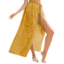 Paréo de plage en mousseline jaune à fleurs, taille XL