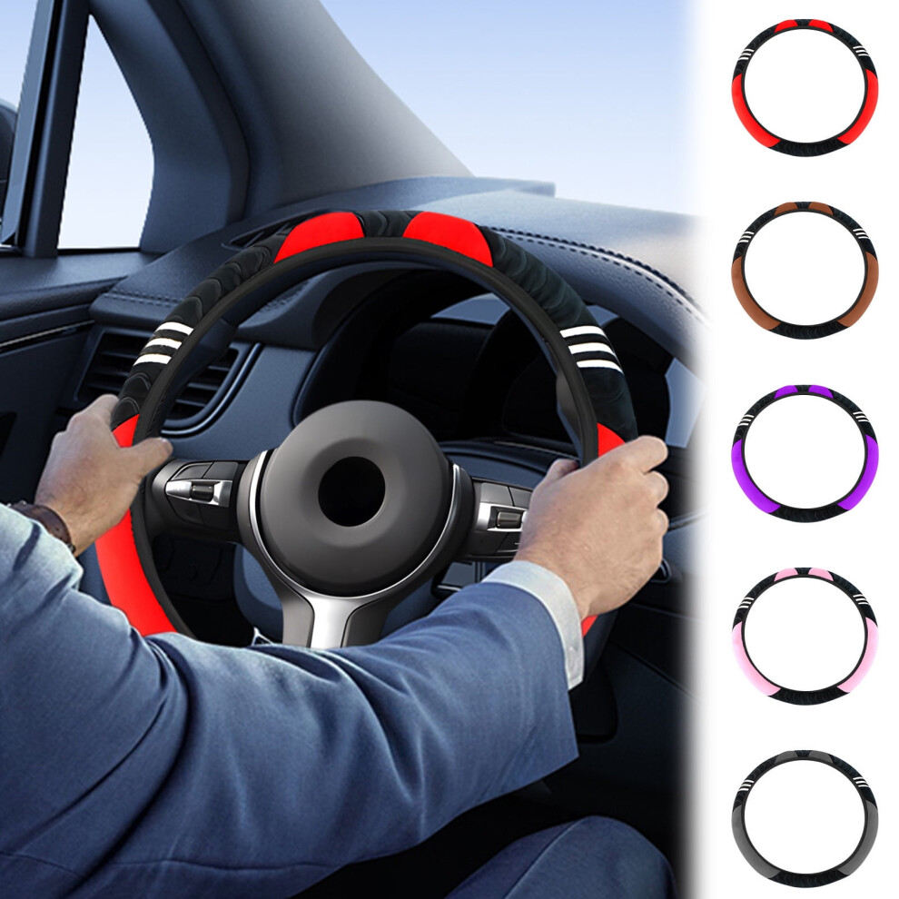 Steering Wheel Cover Universal Elastic Polyester Red/Pink 975221001986