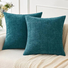 Dunkelgrüne Chenille-Kissenbezüge, 45 x 45 cm, 2er-Pack