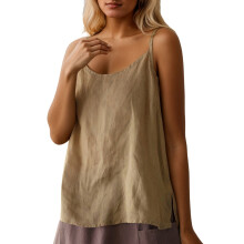 Women's Linen Tank Top, Loose Boho Camisole, Pure Color Casual Top for Daily Wear & Going Out – Khaki, Compatible with Summer