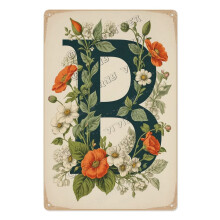 Florales Wandbild mit dem Anfangsbuchstaben B für das Kinderzimmer, 20 x 30 cm
