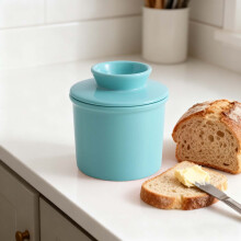 Butter Crock keraaminen vintage-ketjureunus vaaleansininen