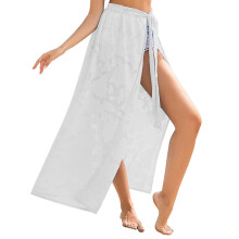 Paréo de plage en mousseline blanche à fleurs, taille XXL
