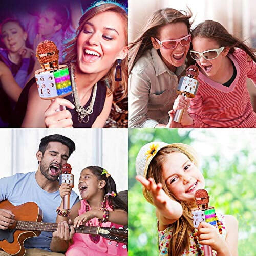Wireless Karaoke Microphone with LED Lights 4-in-1 Pink 1