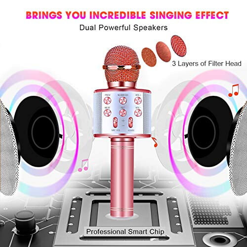 Wireless Karaoke Microphone with LED Lights 4-in-1 Pink 2