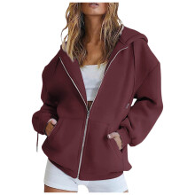 Women's Zip-Up Hoodie with Pocket, Solid Color Casual Sweatshirt, Comfortable Streetwear Loungewear – Compatible with XL
