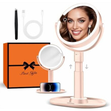 Miroir de maquillage lumineux 30X rose à 2 faces réglable