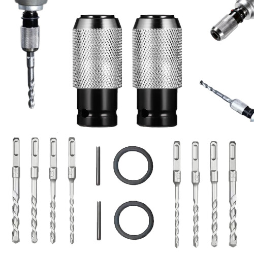 Rotary Hammer Adapter with Impact Drill Bits Set, 5PCS – Compatible with Electric Hammers, Includes 4 Hammer Bits