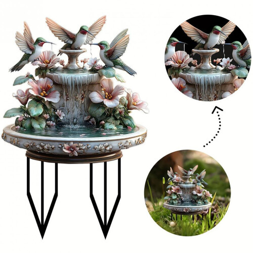 Kolibri-Wassergartenstatue, Acryl-Bodeneinsatz 2D