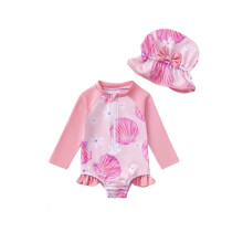 Girls long sleeve rash guard swimwear with hat