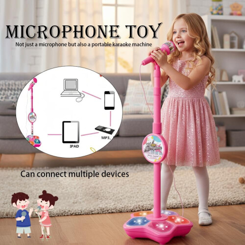 Kids Portable Karaoke Microphone with LED Lights and 2