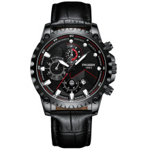 (Style H) Men's Chronograph Watch, Silver Case White Dial Black Leather Strap Sport Quartz Wristwatch