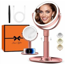 Miroir de maquillage lumineux 30X or rose, 2 faces réglables