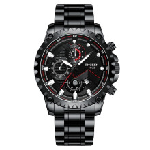 (Style E) Men's Chronograph Watch, Silver Case White Dial Black Leather Strap Sport Quartz Wristwatch