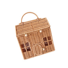 Valise en rotin tressé à la main en forme de maison avec poignée