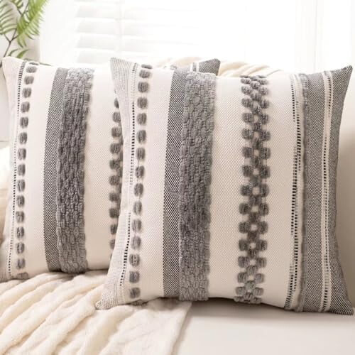 Boho putetrekk grå 45x45 cm sett med 2