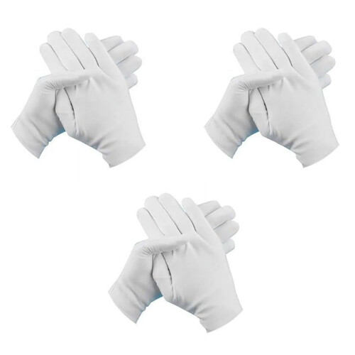 Luvas brancas de algodão, macias, respiráveis e reutilizáveis (3 pares)
