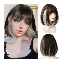 Krátka bob parochňa s ofinou, hnedá a blond, odolná voči teplu