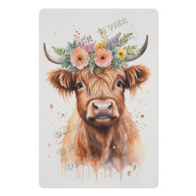 Vintage Kuh-Metallschild mit Blumenkranz, 8x12 Zoll