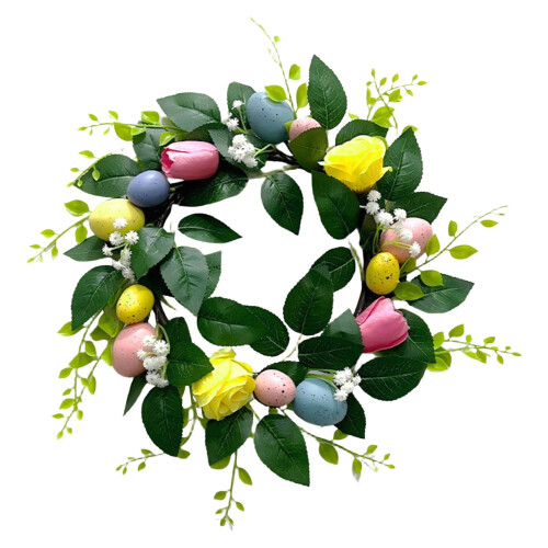Frühlings-Tulpenkranz mit Eiern und Rosen, 40 cm