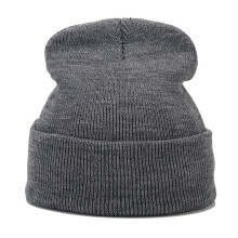 Women's Solid Color Skull Knit Beanie Winter Warm Hat for Cold Weather Dark Gray A