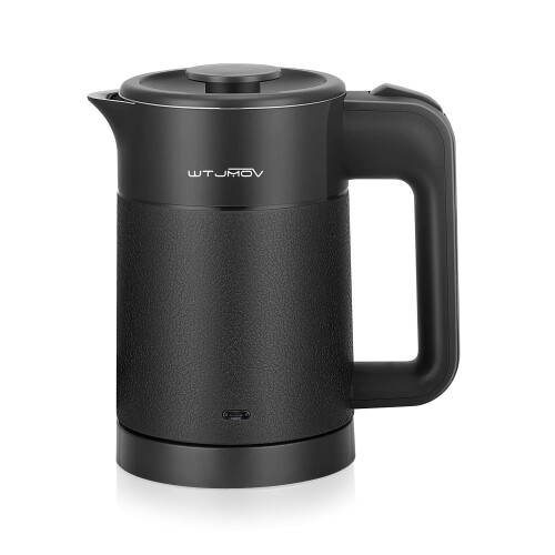 Mini Electric Kettle Black 0.6L Double-Wall Insulated