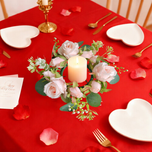 Couronne de bougie ornée de roses pour décoration de table 1