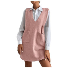 Women's Sweater Vest Solid Color Sleeveless Double Layer XL
